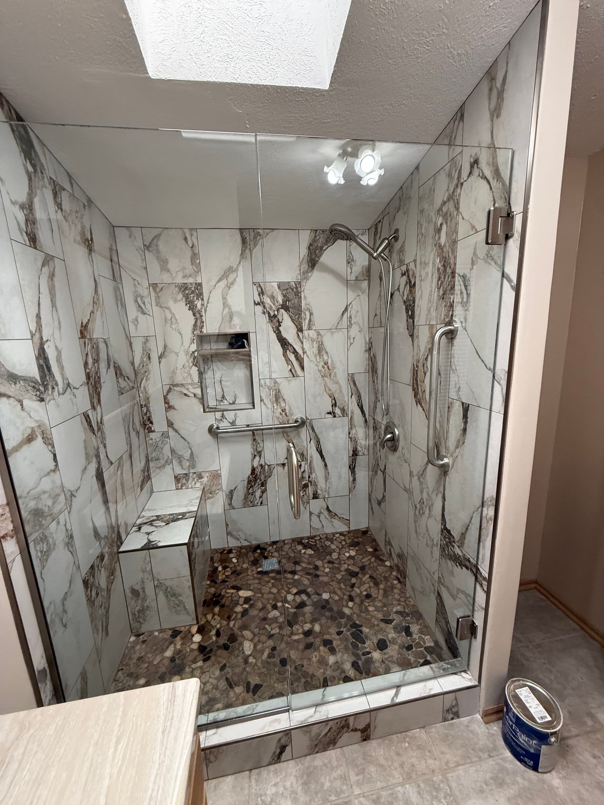 Gallery photos for River Rock and marble tub to walk-in shower conversion: Image #2
