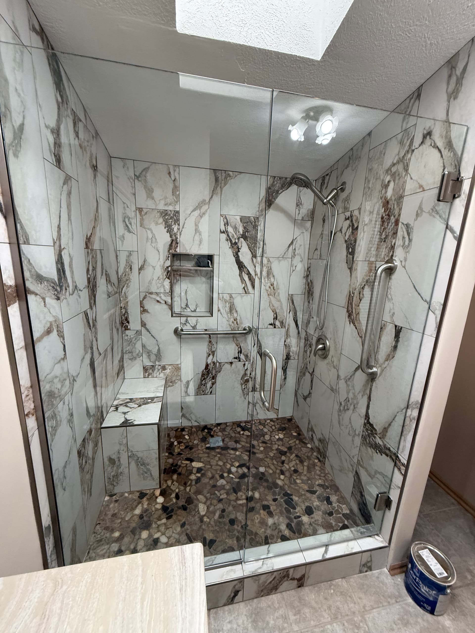 Gallery photos for River Rock and marble tub to walk-in shower conversion: Image #3