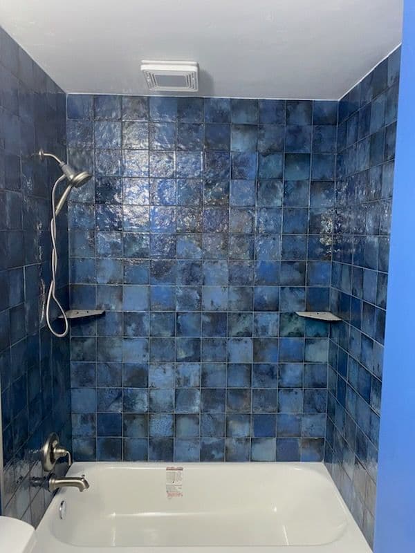 Gallery photos for Glossy Blue Tile Masterpiece and Marble Accented Shower Install: Image #1