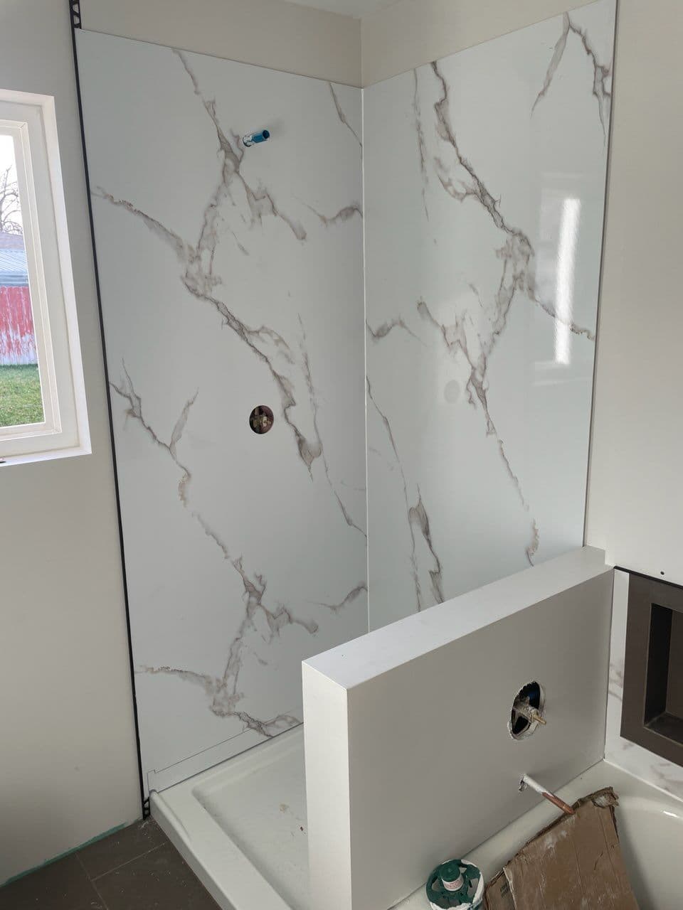 Gallery photos for Glossy Blue Tile Masterpiece and Marble Accented Shower Install: Image #2